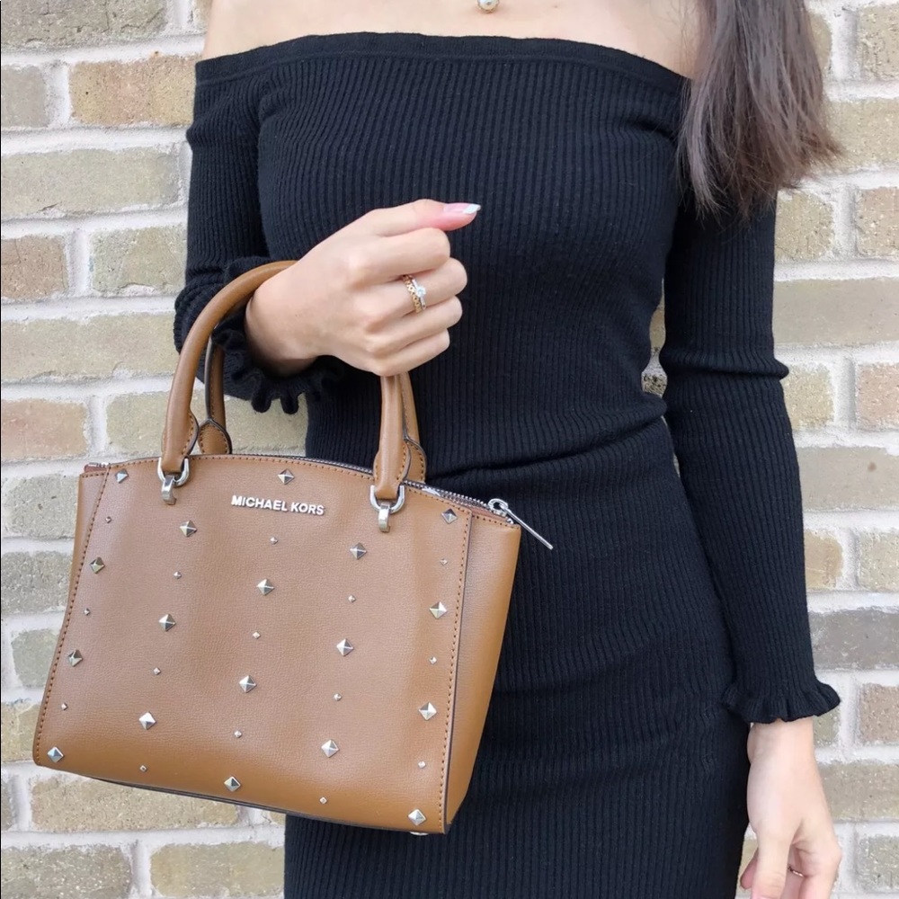 Michael Kors Ellis Small Satchel Stud Brown - Picture 2 of 8